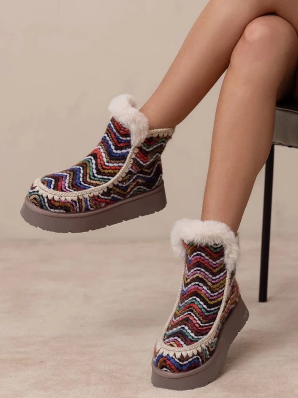 Oasis Society Joyce Multi Shearling Trim Platform Boots Size 7 NEW